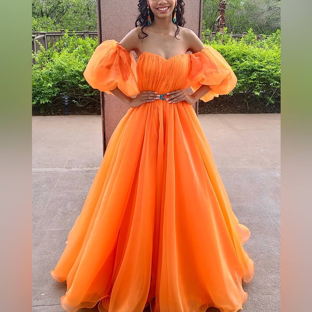 Orange Custom Ballgown with Strapless with Attached Sleeves. Size 00